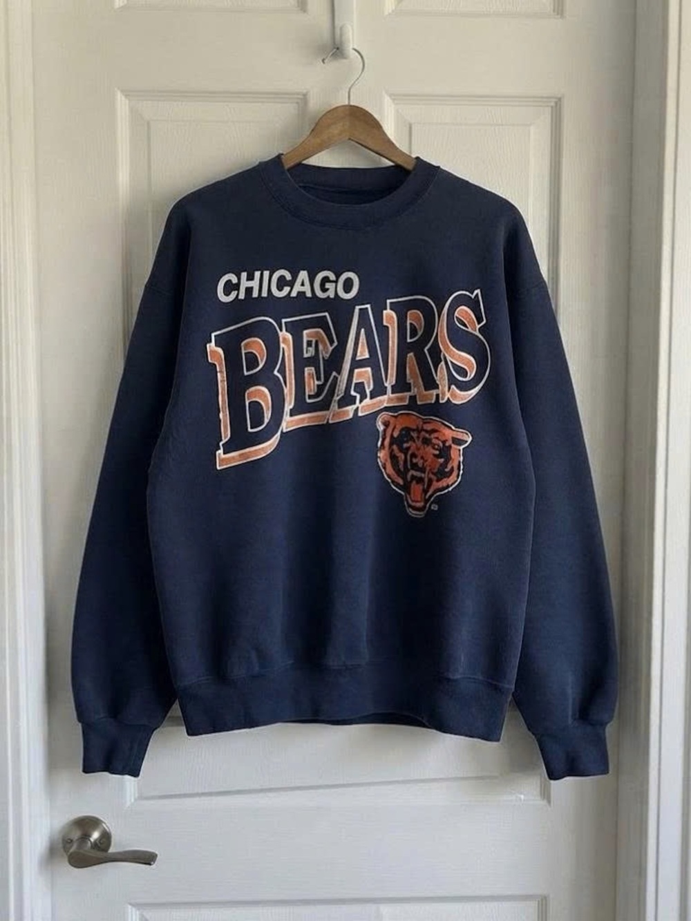 Vintage Navy Chicago Bears Crewneck Sweatshirt with Orange Logo